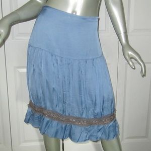 APRIL CORNELL Blue Pleated Embellished Skirt Small